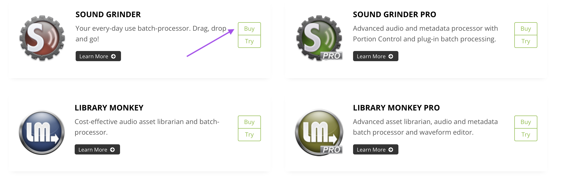 Screenshot of where the Buy button it on www.monkey-tools.com